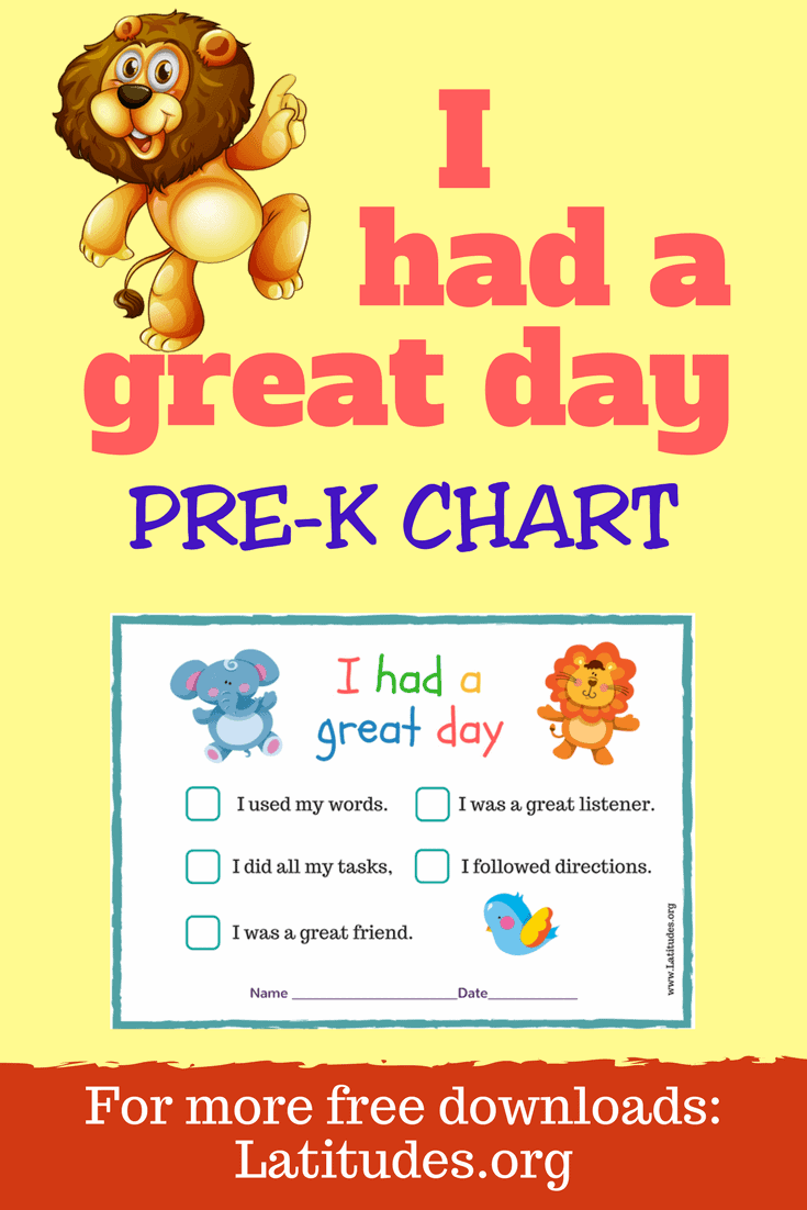 FREE Had a Great Day Behavior Chart (for PreK) ACN Latitudes