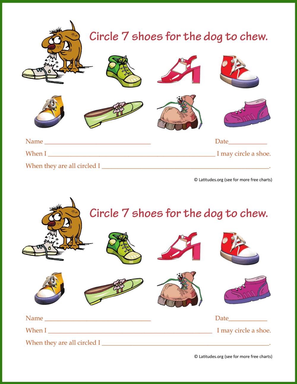 Circle the Shoes for Dog Behavior Chart