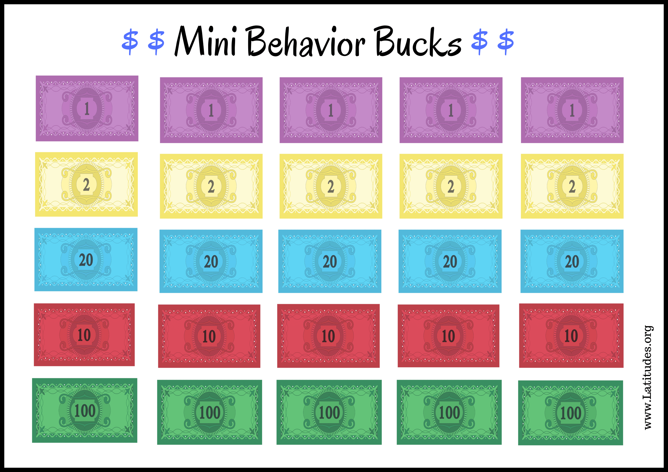 Mini Colorful Behavior Bucks