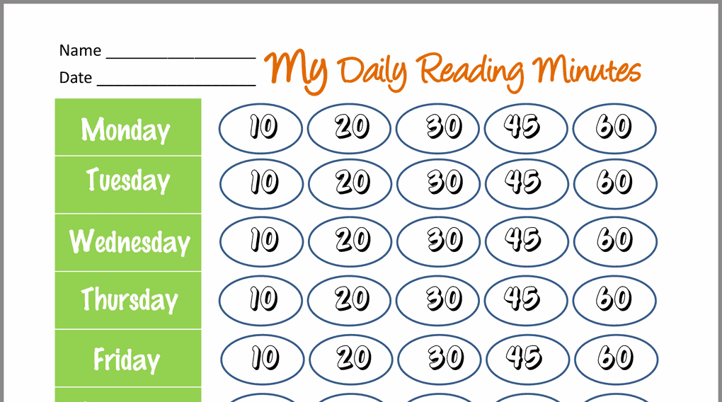 My Daily Reading Minutes Chart