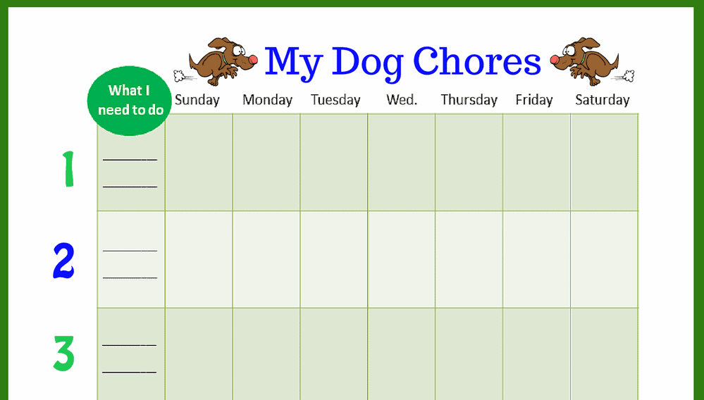 My Dog Weekly Chores Chart