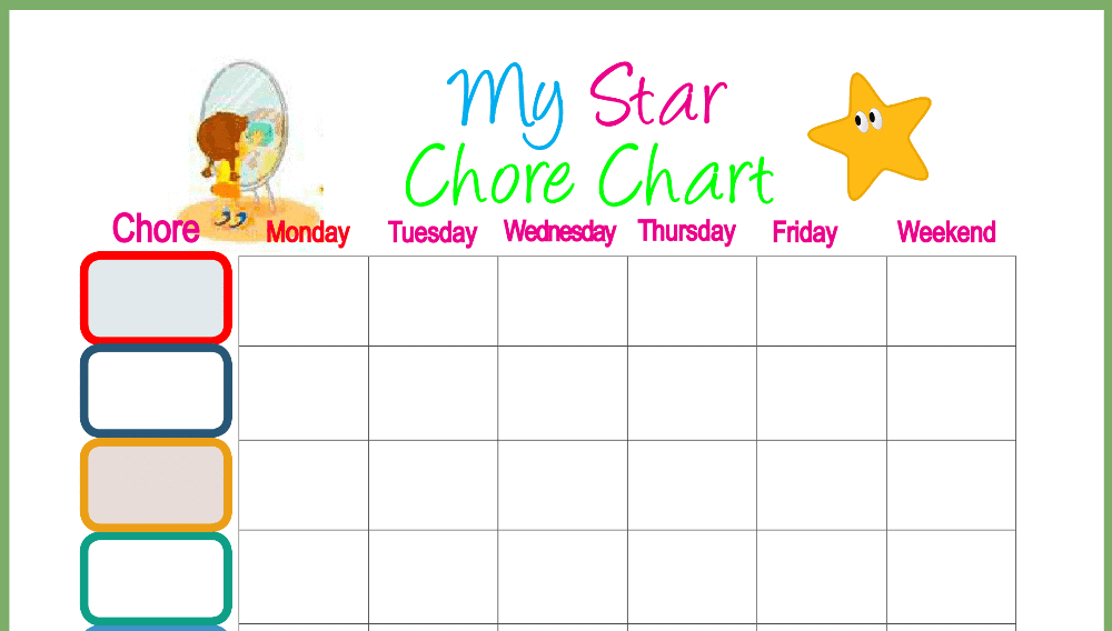 My Weekly Star Chore Chart