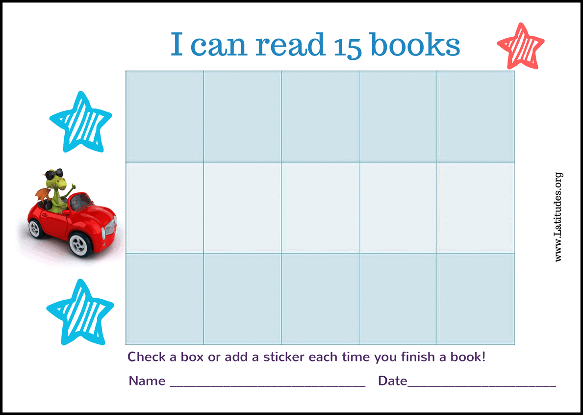 Read 15 Books Car Reading Chart