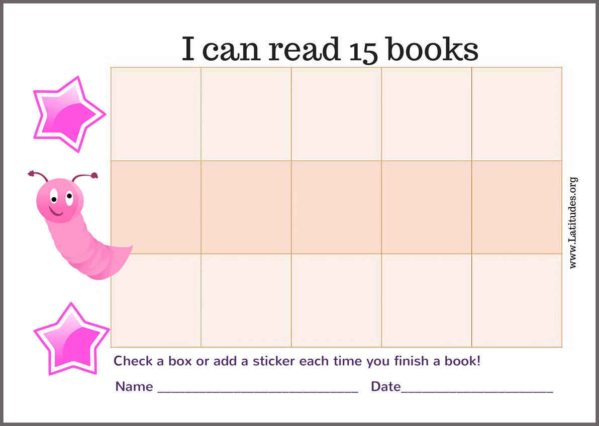 Read 15 Books Worm Reading Chart