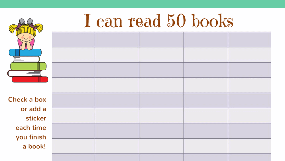 Read 50 Books Girls Reading Chart