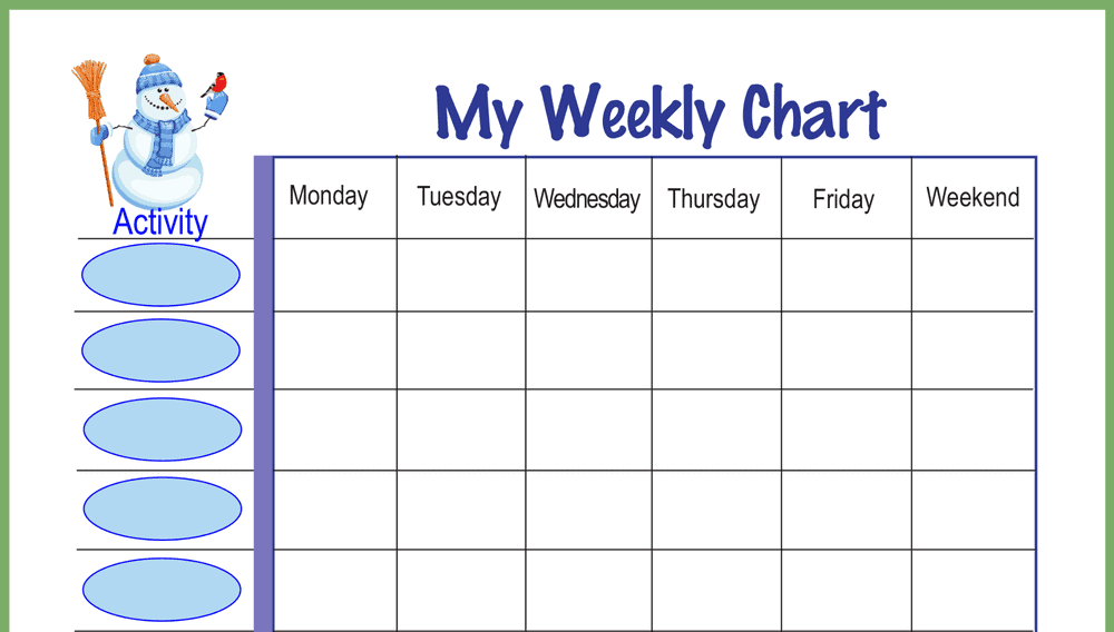 Snowman Weekly Behavior Chart