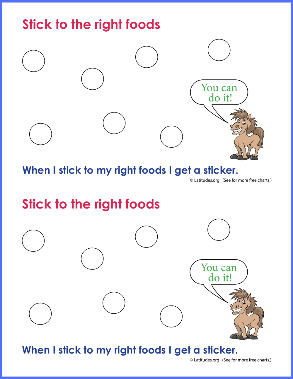 Stick to the Right Foods Sticker Chart