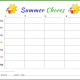 Summer Chores Chart