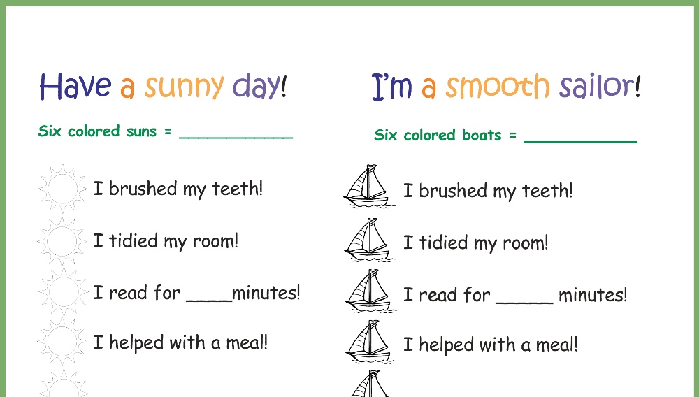 Sun and Sail Daily Chore Chart