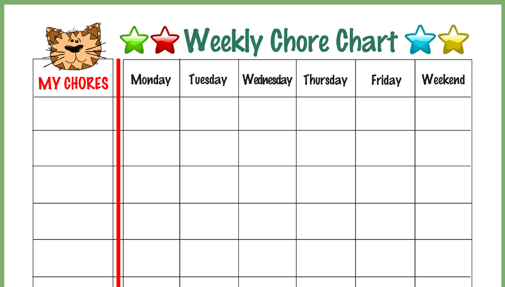 Tiger Weekly Chore Chart