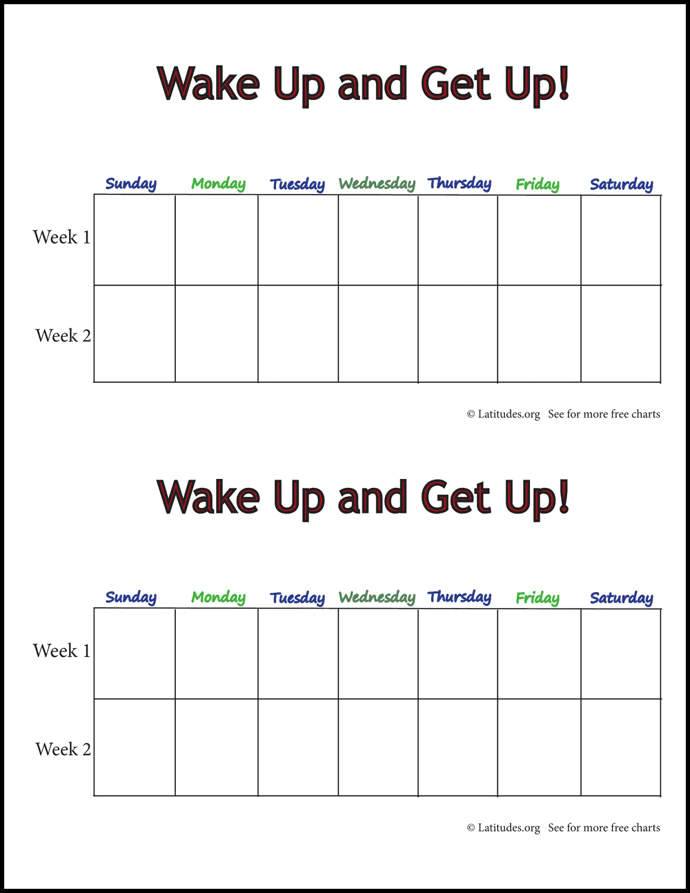 Wake Up and Get Up Weekly Behavior Chart