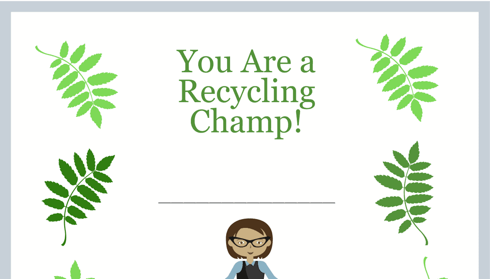 Being a Recycling Champ Award (Fillable)