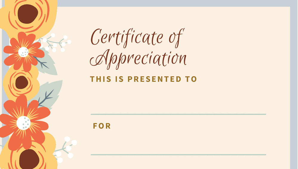 Certificate of Appreciation Flowers (Fillable)