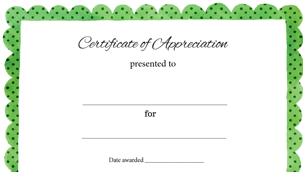 Certificate of Appreciation Green Polka Dot (Fillable)