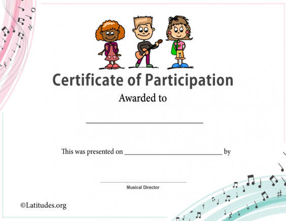 Certificate Of Participation In Music 3 Kids (fillable) - Acn Latitudes