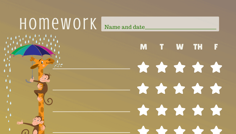 Giraffe in Rain Homework Star Chart (Fillable)