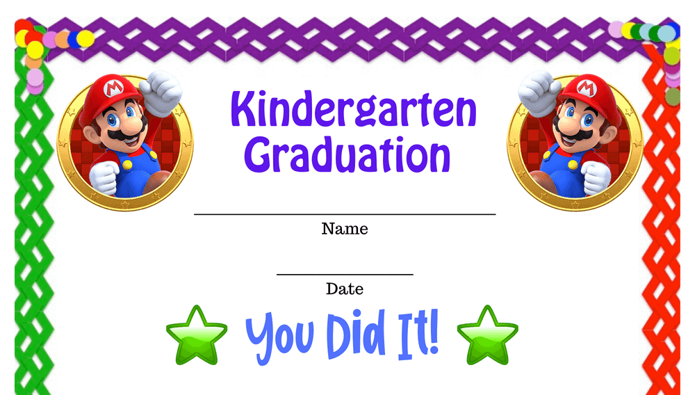 Mario Certificate for Graduation from Kindergarten (Fillable)