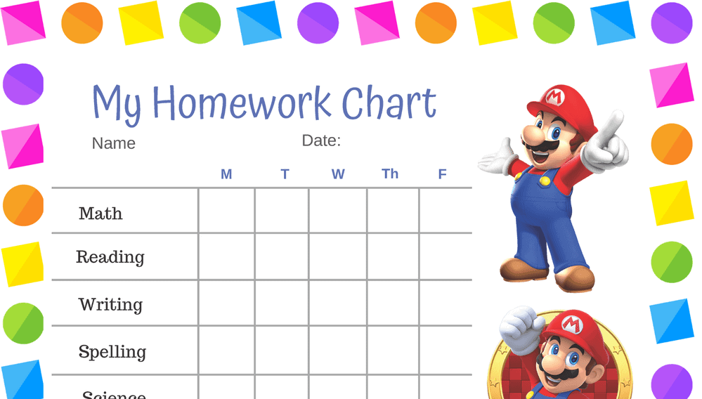 Mario Homework Completion Chart (Fillable)