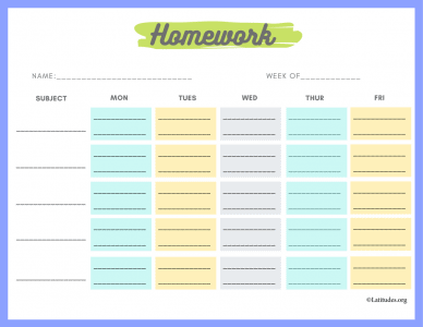 Monday to Friday Homework Chart (Fillable) - ACN Latitudes