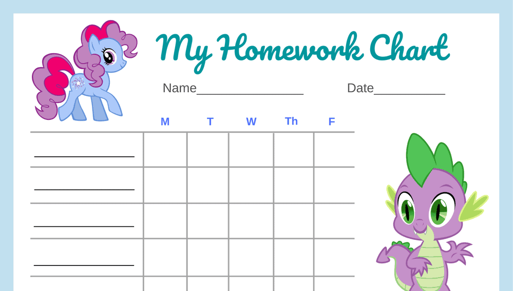 My Little Pony 5-Day Homework Completion Chart