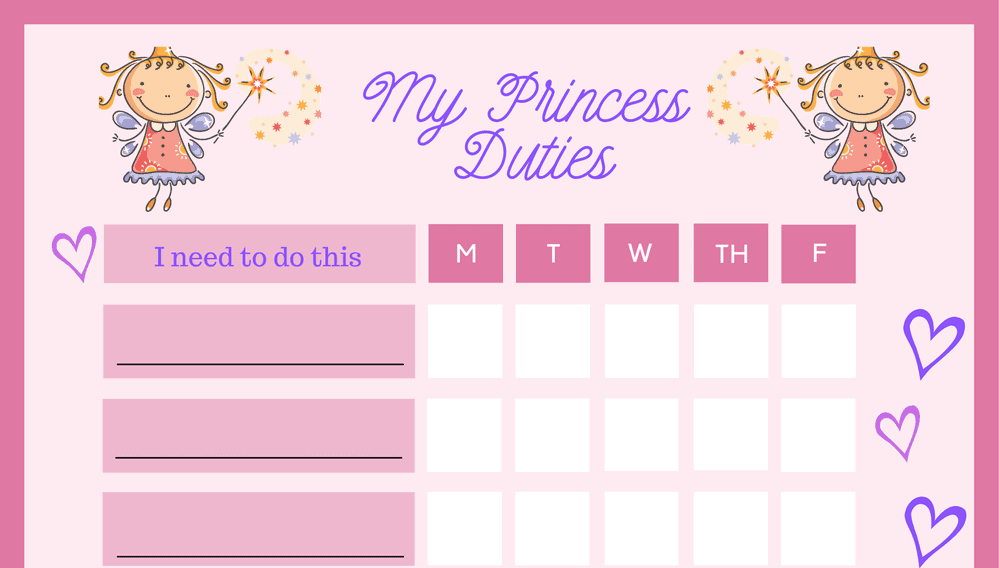 My Princess 5-Day Duties Chore Chart (Fillable)