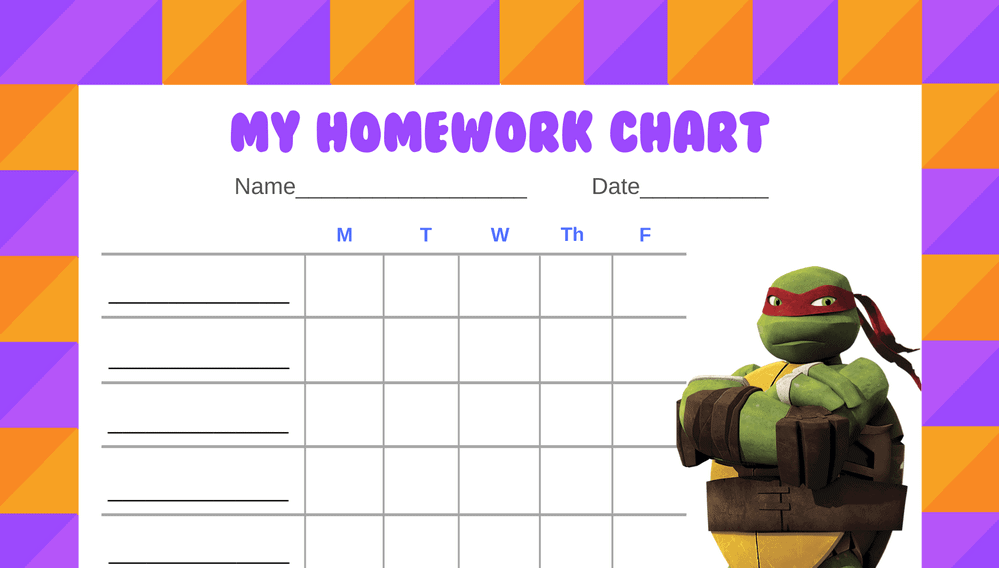 Ninja Turtle Homework Completion Chart (Fillable)