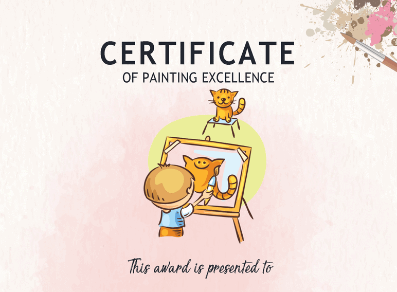 Painting Excellence Certificate Cat Painter (Fillable)