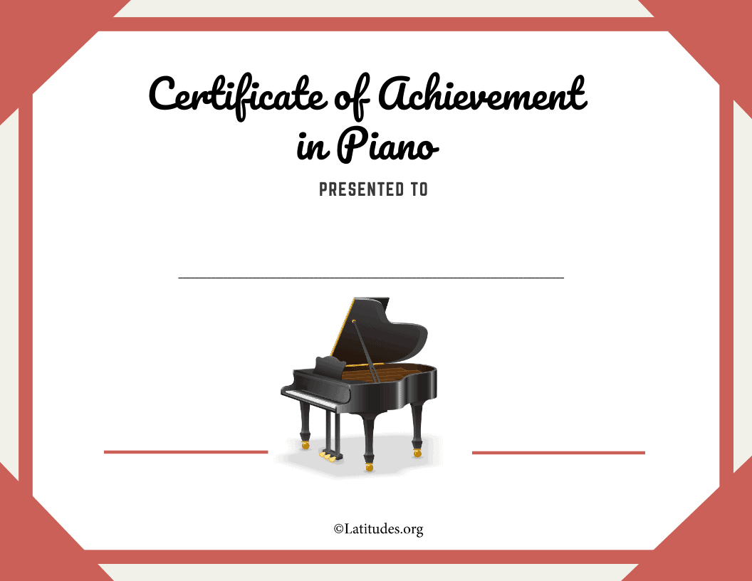 Piano Certificate of Achievement Blank (Fillable)