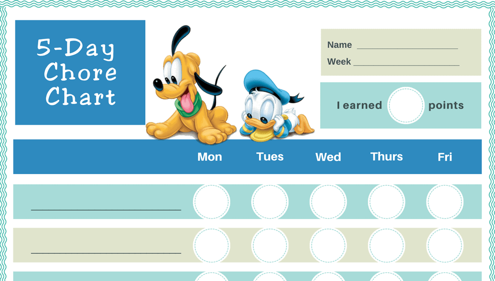 Pluto Donald 5-Day Circle Chore Chart (Fillable)