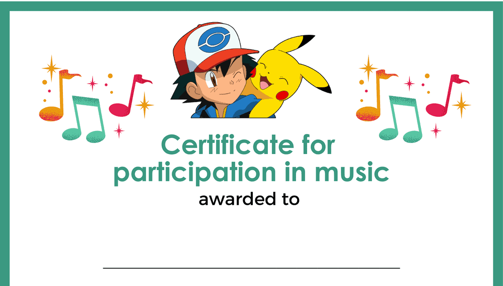 Pokemon Music Participation Certificate