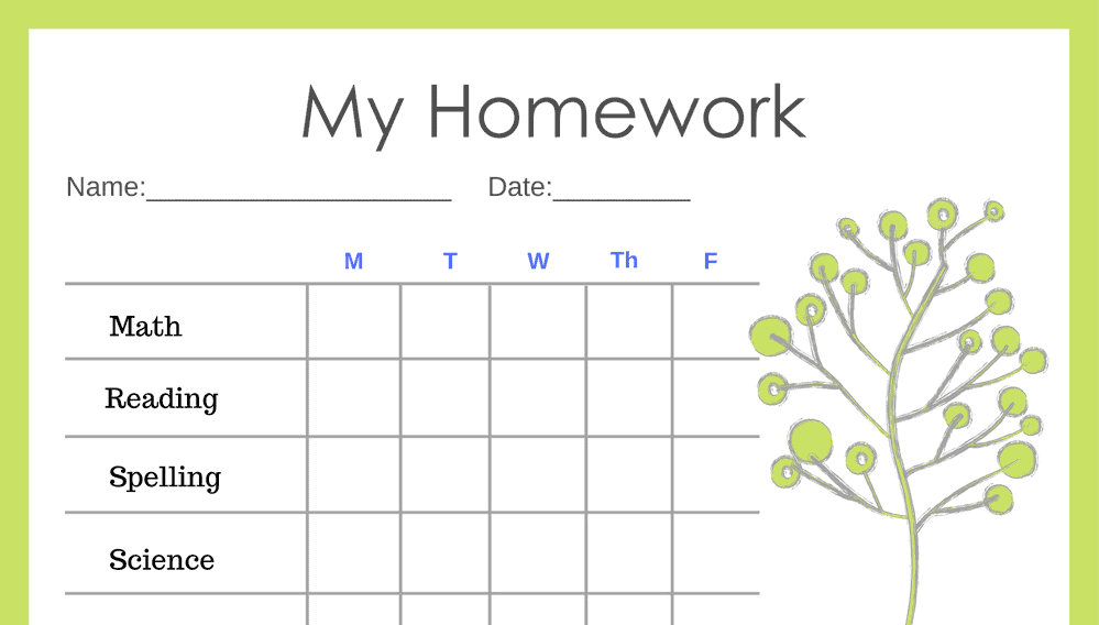 Primary 5-Day Homework Completion Chart