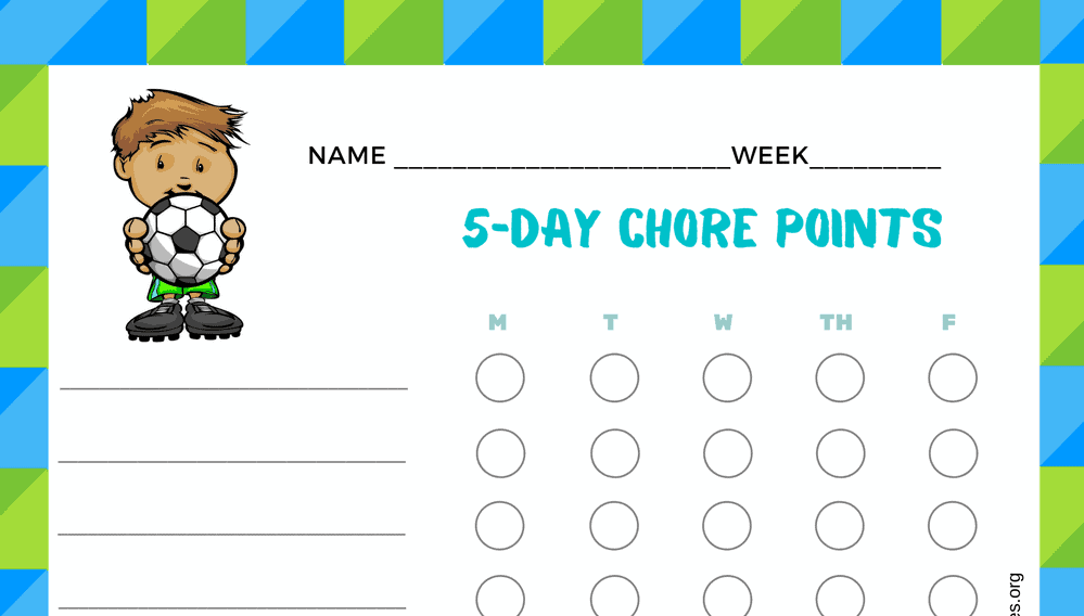 Soccer 5-Day Points Chore Chart