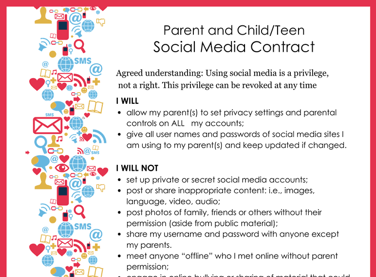 Social Media Contract for Parent and Teen (Fillable)