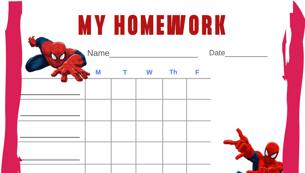 Spiderman My Homework Completion Chart