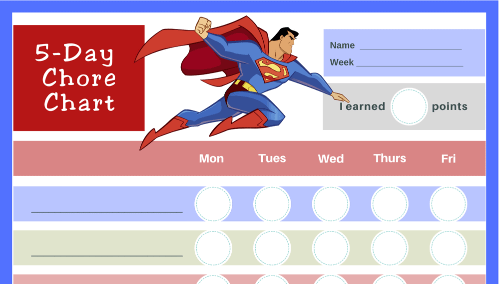 Superman 5-Day Chore Chart (Fillable)