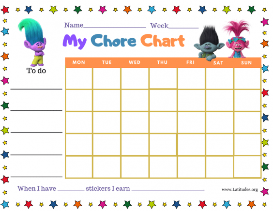 Trolls Weekly Sticker Chore Chart (Fillable) - ACN Latitudes