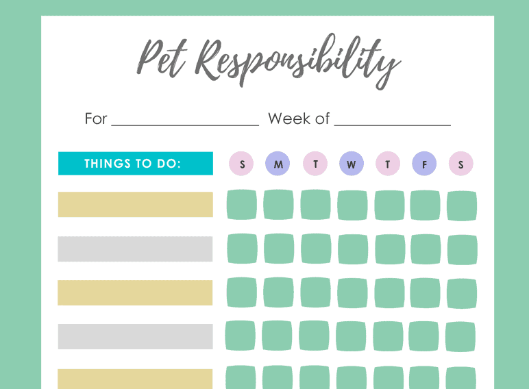 Weekly Pet Responsibilty Chart (Fillable)