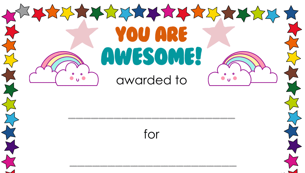 You Are Awesome Rainbow Award (Fillable)