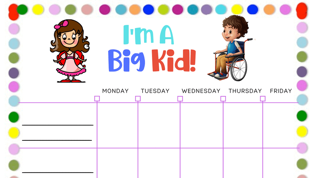 Boy Girl I'm A Big Kid Blank Reward Chart (Fillable)