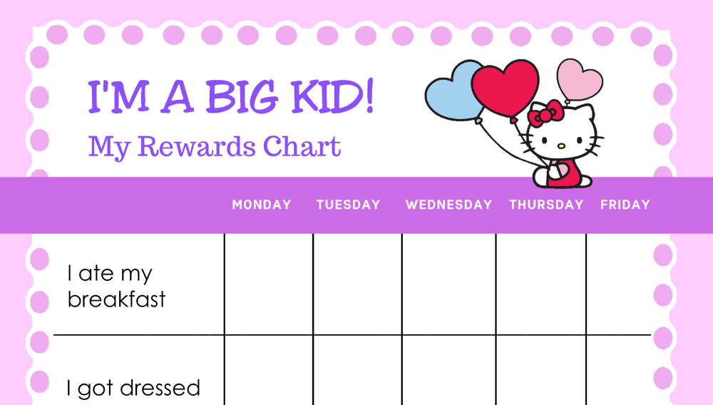 Hello Kitty I'm A Big Kid Reward Chart (Fillable)