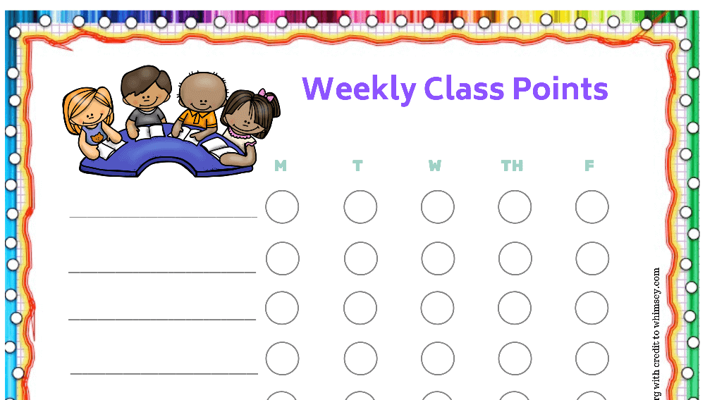 Kids Weekly Class Points Behavior Chart (Fillable)