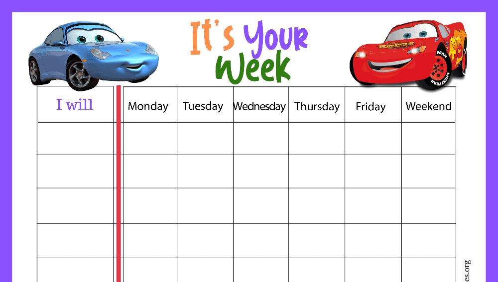 Lightning McQueen Disney Cars Its Your Week Weekly Behavior Chart (Fillable)