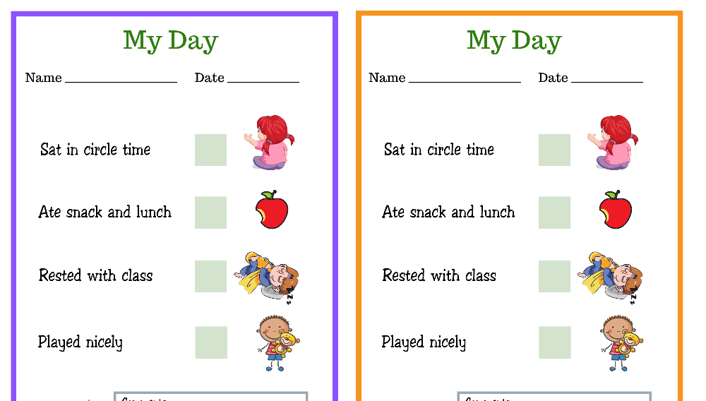 Lion and Elephant My Day PreK Daily Chart (Fillable)