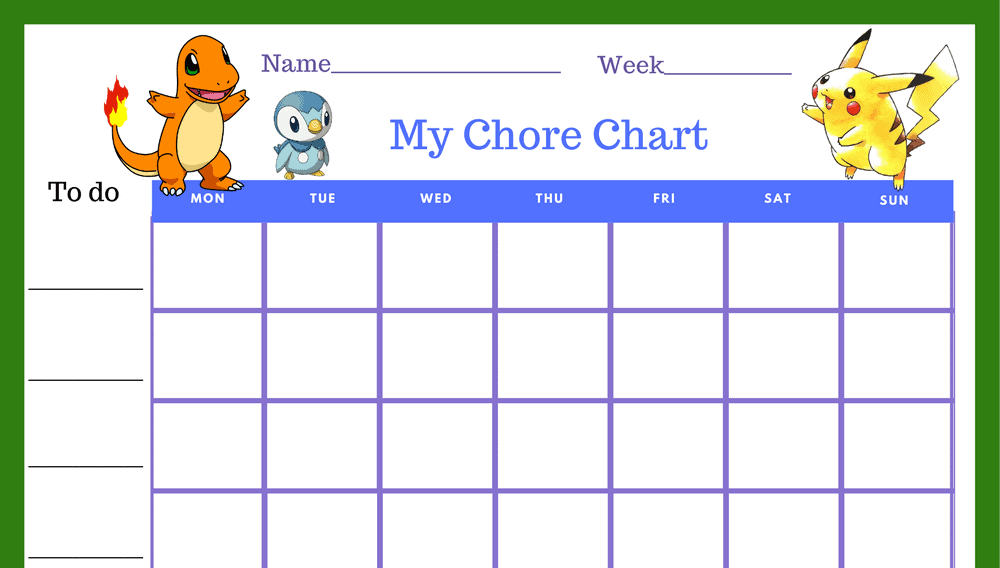 Pokemon Star Chore Chart (Fillable)