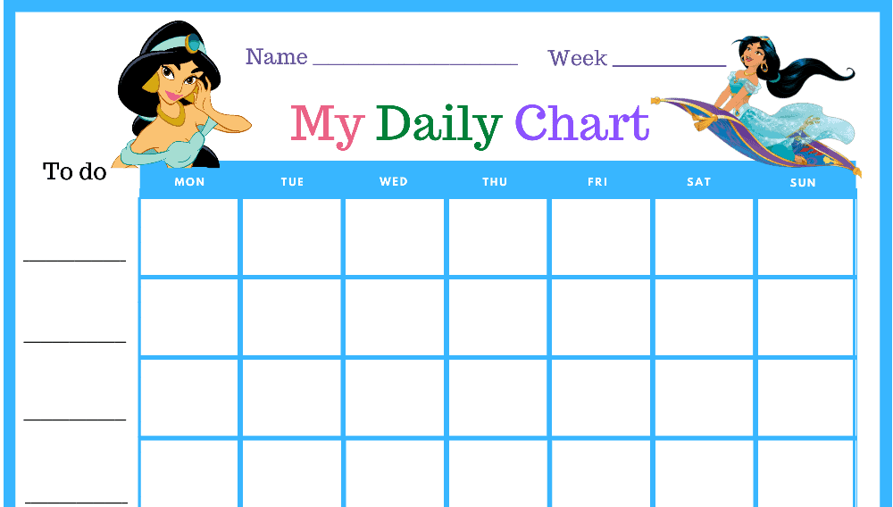 Princess Jasmine Daily Sticker Chart (Fillable)