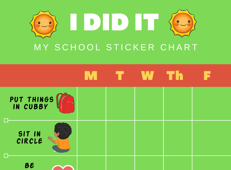 Smiley I Did It Weekly PreK Behavior Chart