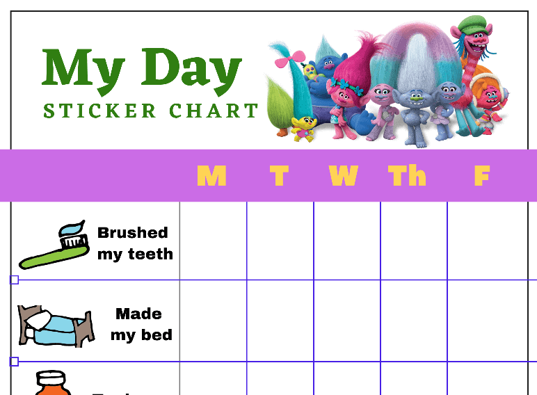 Trolls My Day Weekly PreK Sticker Chart