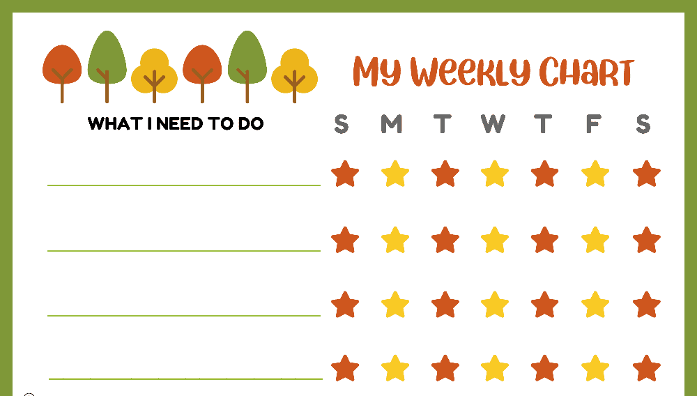 What I Need to Do Trees Weekly Behavior Chart (Fillable)