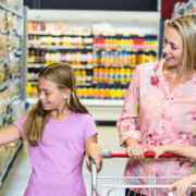 Children and mom in grocery store