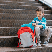 school boy on steps